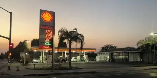Shell site at dusk.