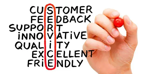 Customer, Feedback, Support, Innovative, Quality, Excellent, Friendly letter connect.